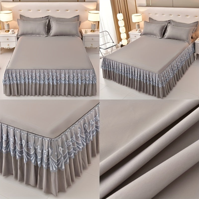 3pcs Macrame Bed Skirt Set (Bed Skirt *1+ Pillowcase*2, Without Core), Solid Color Double Layer Lace Bed Skirt All Seasons Universal Non-Slip Bedding