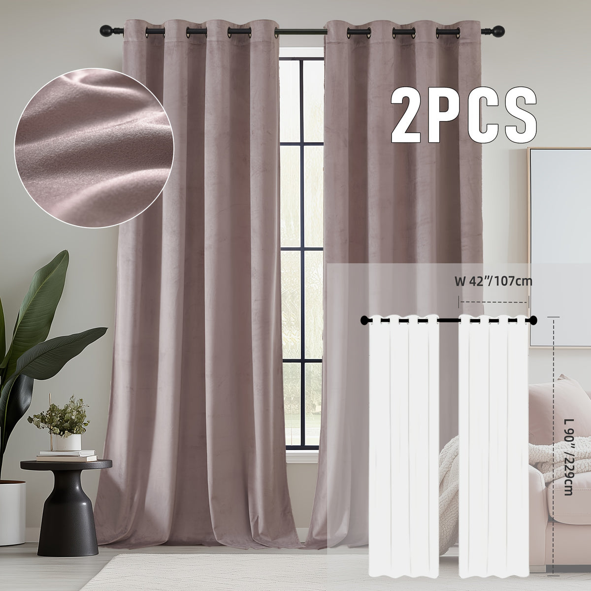 2pcs Velvet Room Darkening Curtains | Vintage Soundproof and Thermal Insulated, Elegant Soft Velvet Grommet Top Curtains for Living Room and Bedroom, Unlined, Solid Color, Fashionable Valentine'S Day Décor