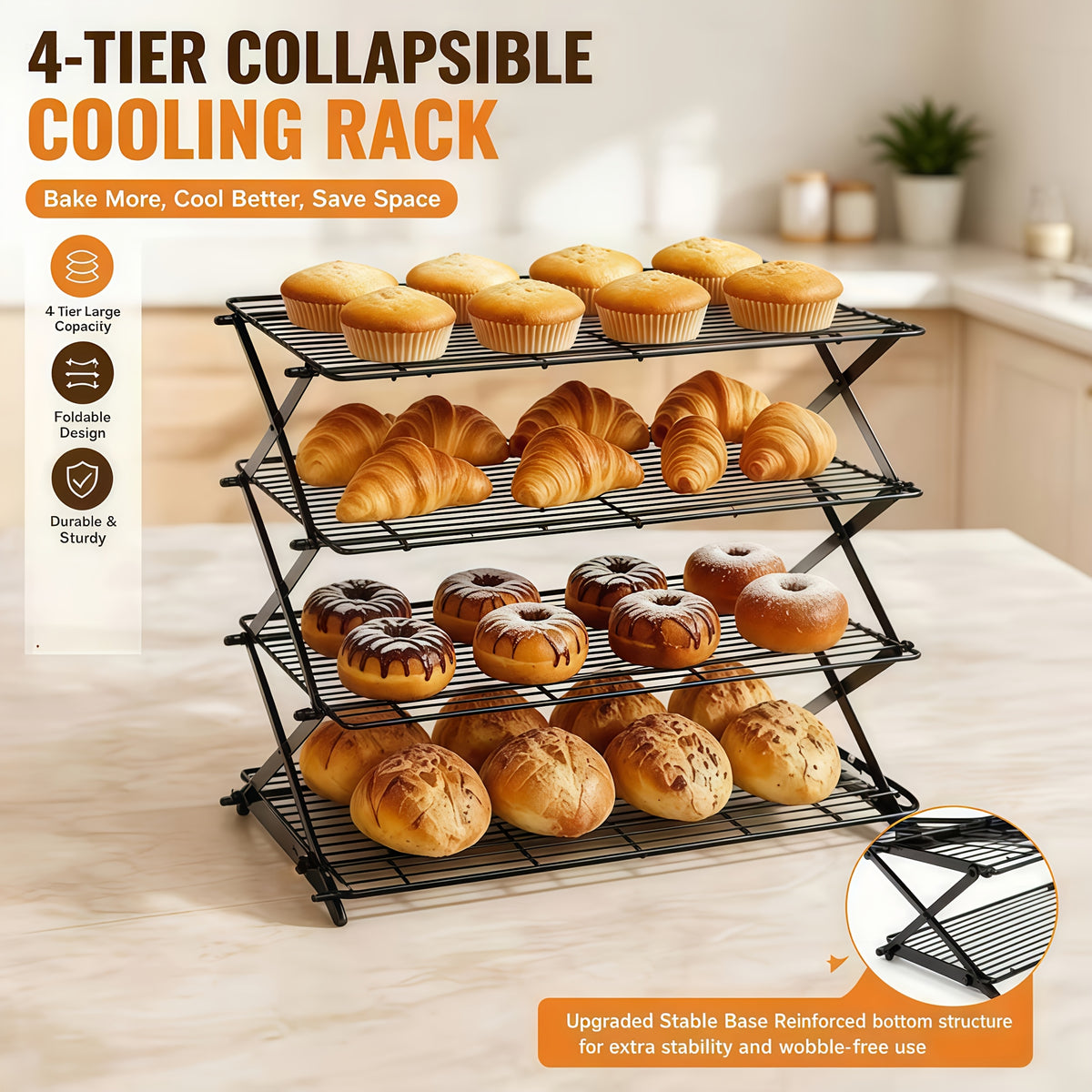 3/4-layer, Collapsible Cooling Rack, Metal Wire Rack For Baking Trays, Popular Limited Purchase, Highly Recommended, Stackable Baking And Cooking Drying Wire Cooling Rack With 4 Adjustable Settings, Camping Grill For Cooking And Cooling And Cake