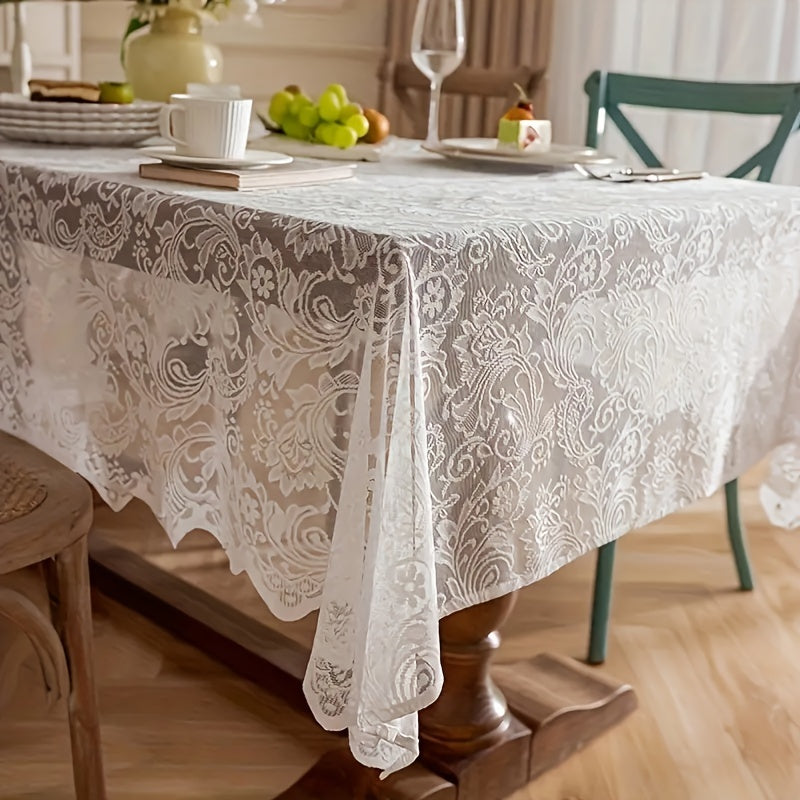 1pc French Paisley Lace Tablecloth, Rectangular Polyester Table Runner for Dining and Coffee Table, Washable, Easy Clean, Home Decor for Christmas, Machine, Solid Pattern, Square Shape
