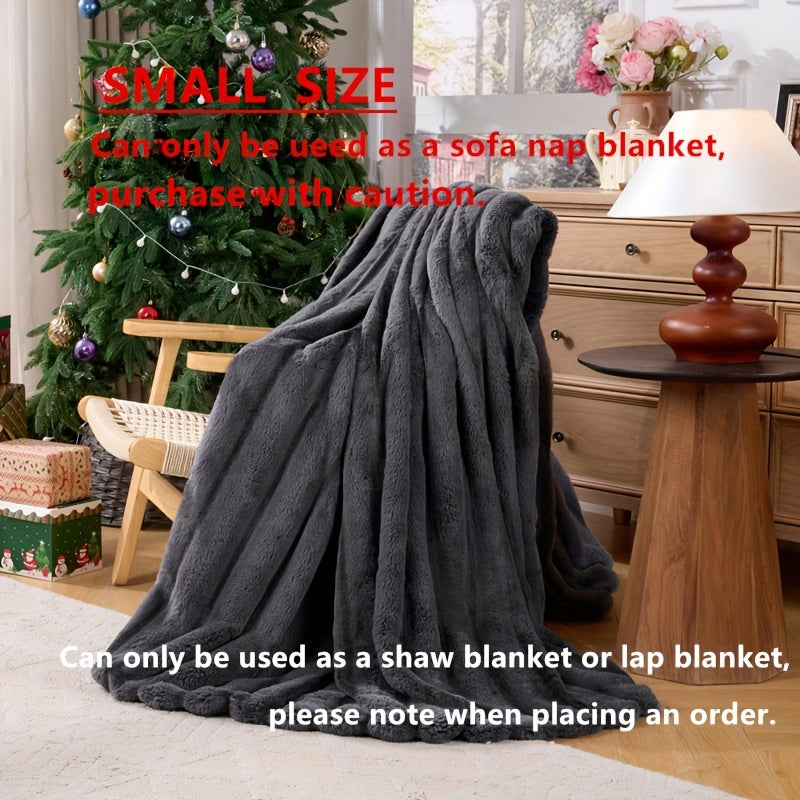 A Faux Rabbit Fleece Blanket, Double Layer Thickened, All Season, King/Queen Size, Winter Blankets Soft Warm, Throw For Adults Reversible Machine Washable Blanket, For Home, Car, Office, Travel, Couch Cover, Christmas, Halloween Gift, Birthday Gift