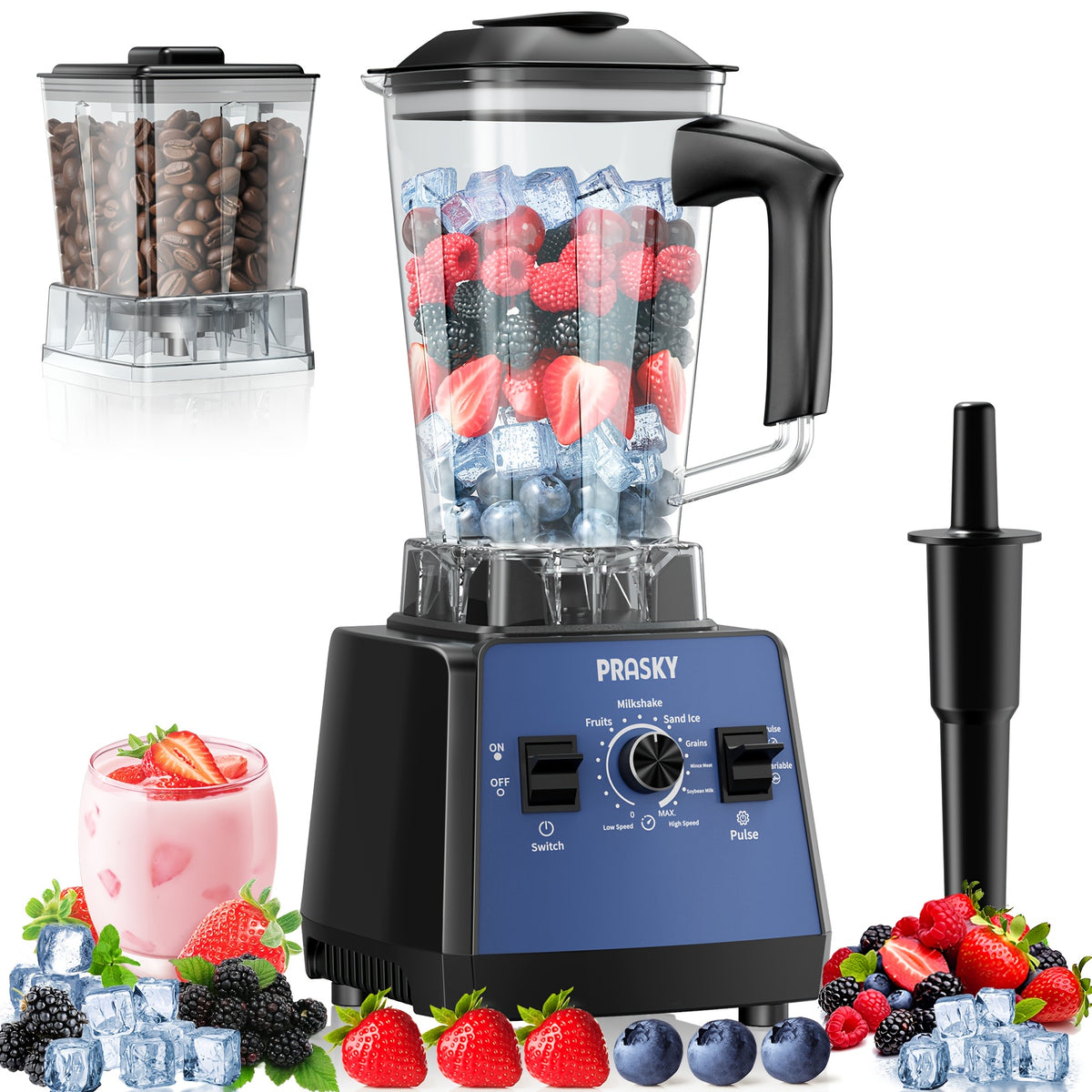 Professional Food Processor Blender, Smoothies Blender, Max.2400W Sorbet Blender And Grinder Combo 25000RPM Powerful Blenders Kitchen 68Oz 2 Containers Countertop Blenders Ice, Grinding, Milk Shake, Ice Slushie, Juice, Shake
