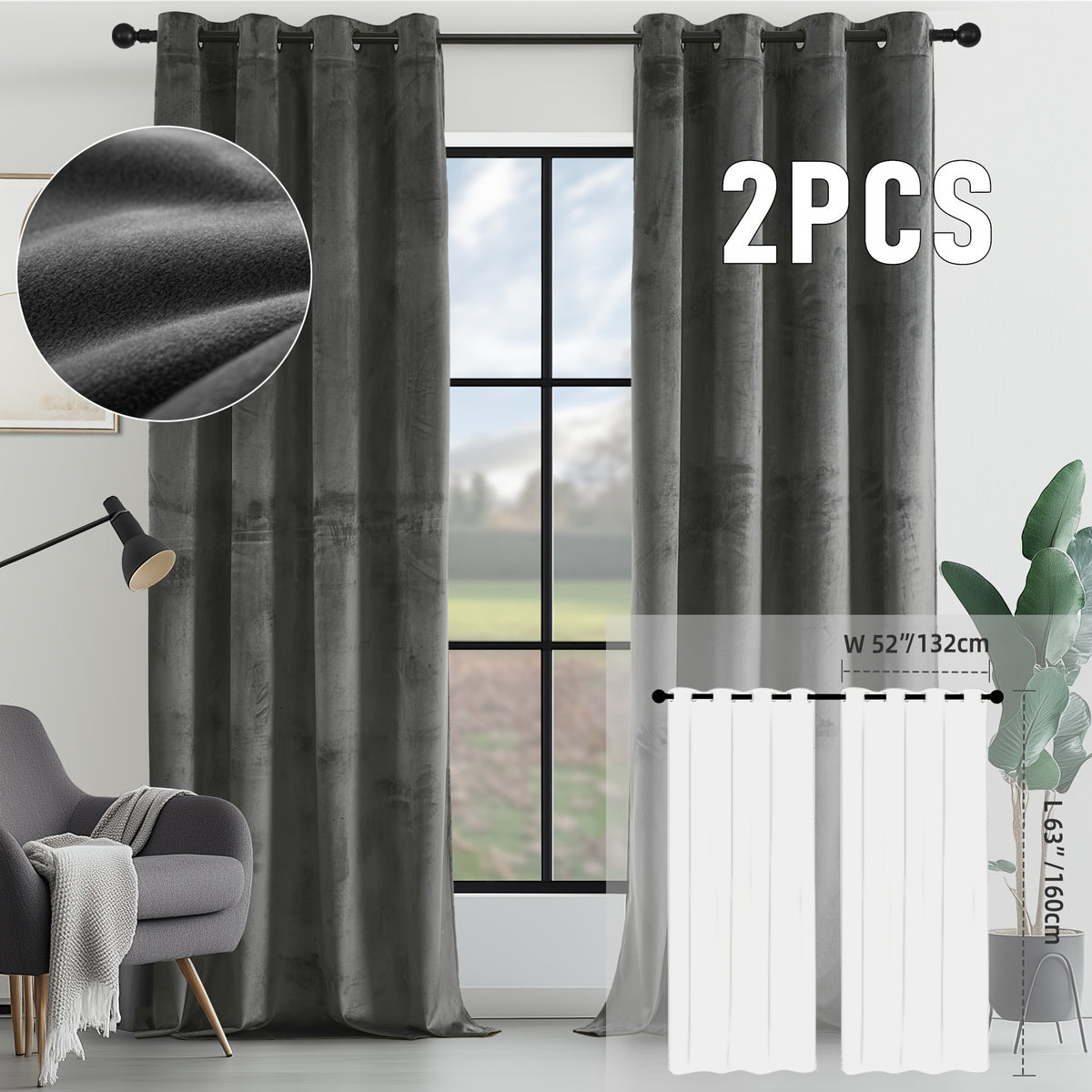 2pcs Velvet Room Darkening Curtains | Vintage Soundproof and Thermal Insulated, Elegant Soft Velvet Grommet Top Curtains for Living Room and Bedroom, Unlined, Solid Color, Fashionable Valentine'S Day Décor