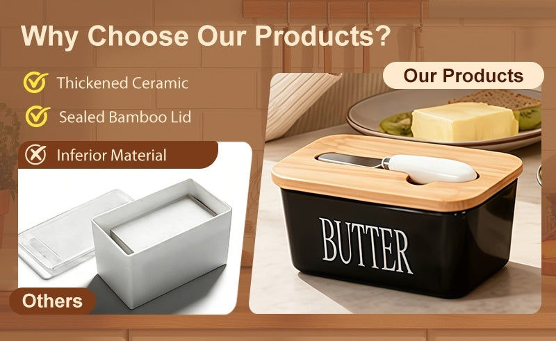1pc Luxury Large Butter Dish with Lid - Ceramic Countertop Keeper with Knife High-Quality Sealing and Easy-Clean Design - Perfect Kitchen Gift for Butter Lovers Butter Container
