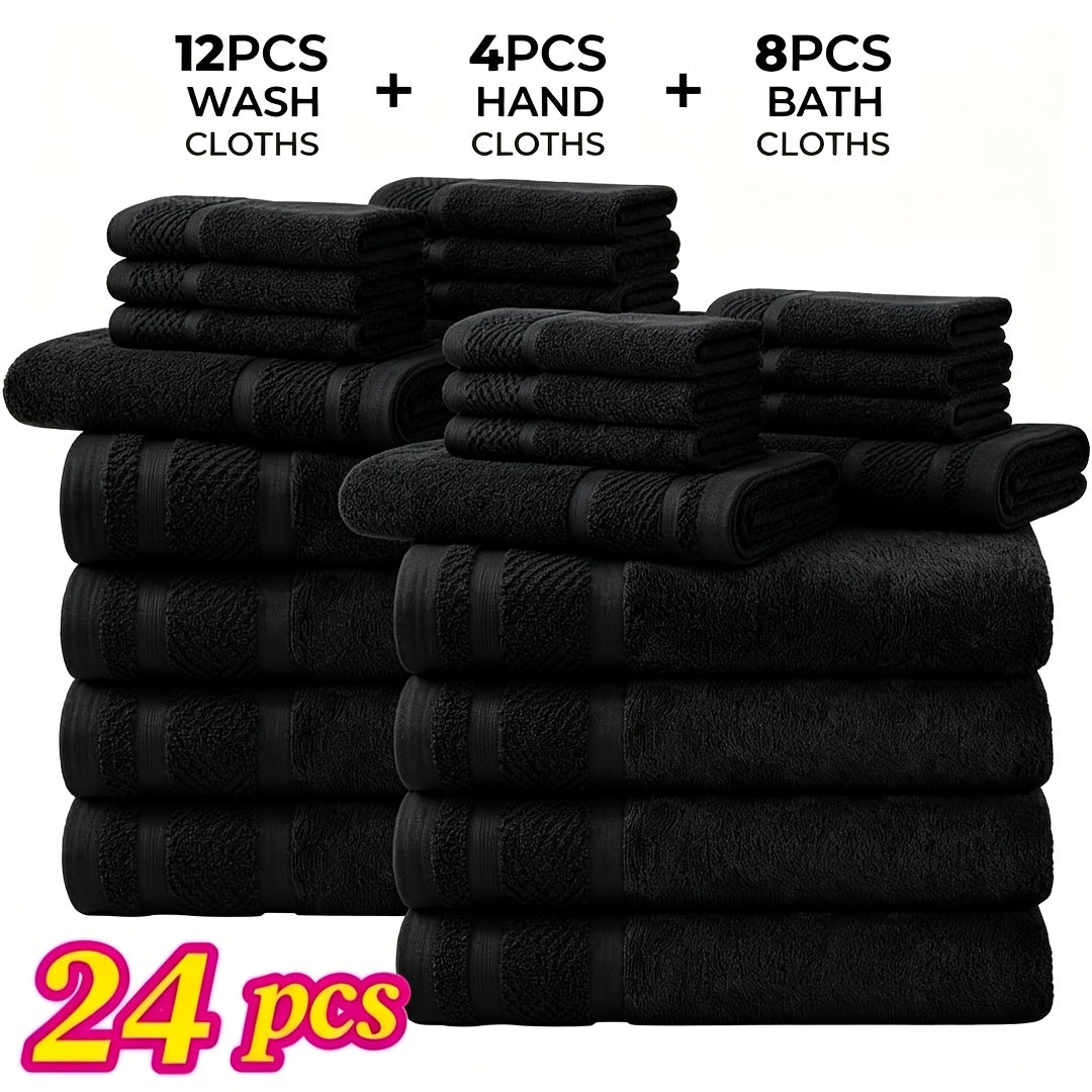 12/24pcs Bath Cloths Set, Hotel Quality Thick Bath Cloths | Highly Absorbent & Quick-Dry | 4/8 Bath Cloths & 2/4 Hand & 6/12 Washcloths, Cotton for Hotel Spa Gym & Home Bathroom Essentials