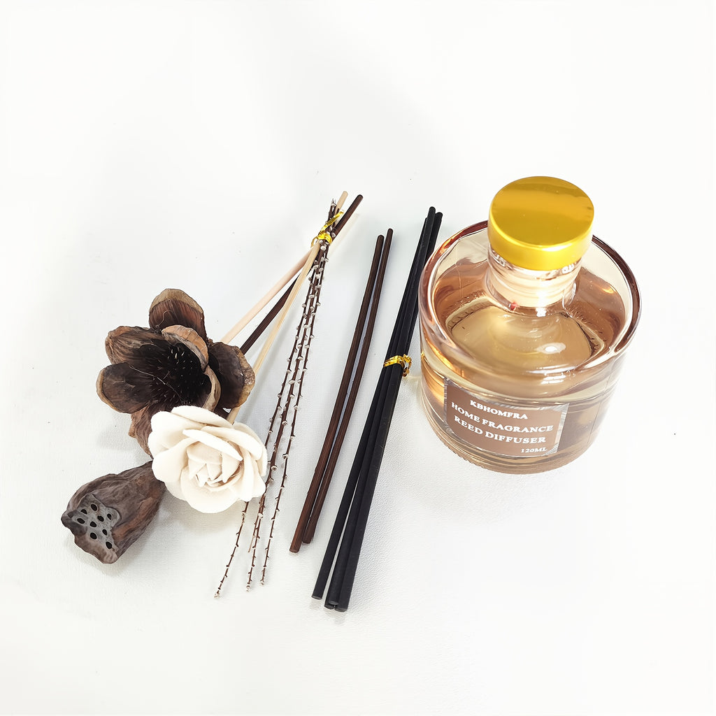 KBHOMFRA Rattan Reed Diffuser, Infused with the Fragrance of Jasmine, Cedarwood, and Gardenia, Paired with Autumn-themed Dried Flowers and Rattan Reeds. Contains 4.06oz of Essential Oil for Long-lasting Fragrance, up to 90 Days. Suitable for Living