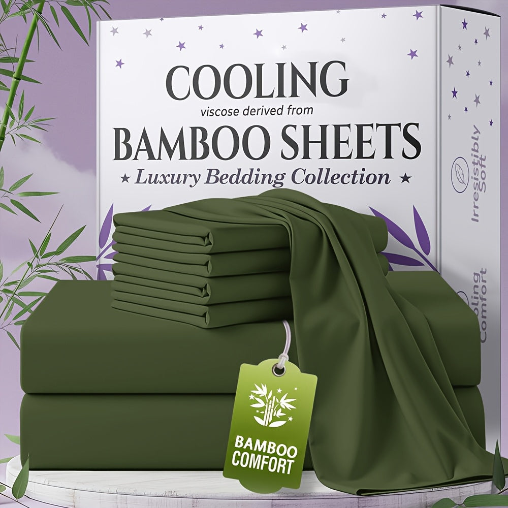 for extra Deep Pocket Bamboo Sheets Set - 4/6pcs Breathable & Cooling Bamboo Bed Sheet Set, Kid Sheet & Pillowcase Sets, Hotel Luxury, Soft Wrinkle-Free For Extra Deep Mattresses, Room Decor