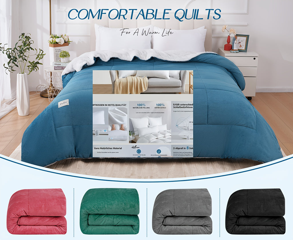 1 Set Thick and Soft Comforter - All Season Quilted Ultra Breathable, Box Stitch Solid Color Comforter, Machine Washable Bedroom Warm Autumn And Winter Comforter