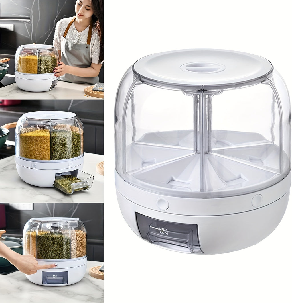 Grain Storage Container Dispenser, 19Lbs Rice Dispenser Rotating, 360° Rotating Food Dispenser One-Click Output Rice Storage Round Grain Dispenser Kitchen For Small Grains, Beans, Rice