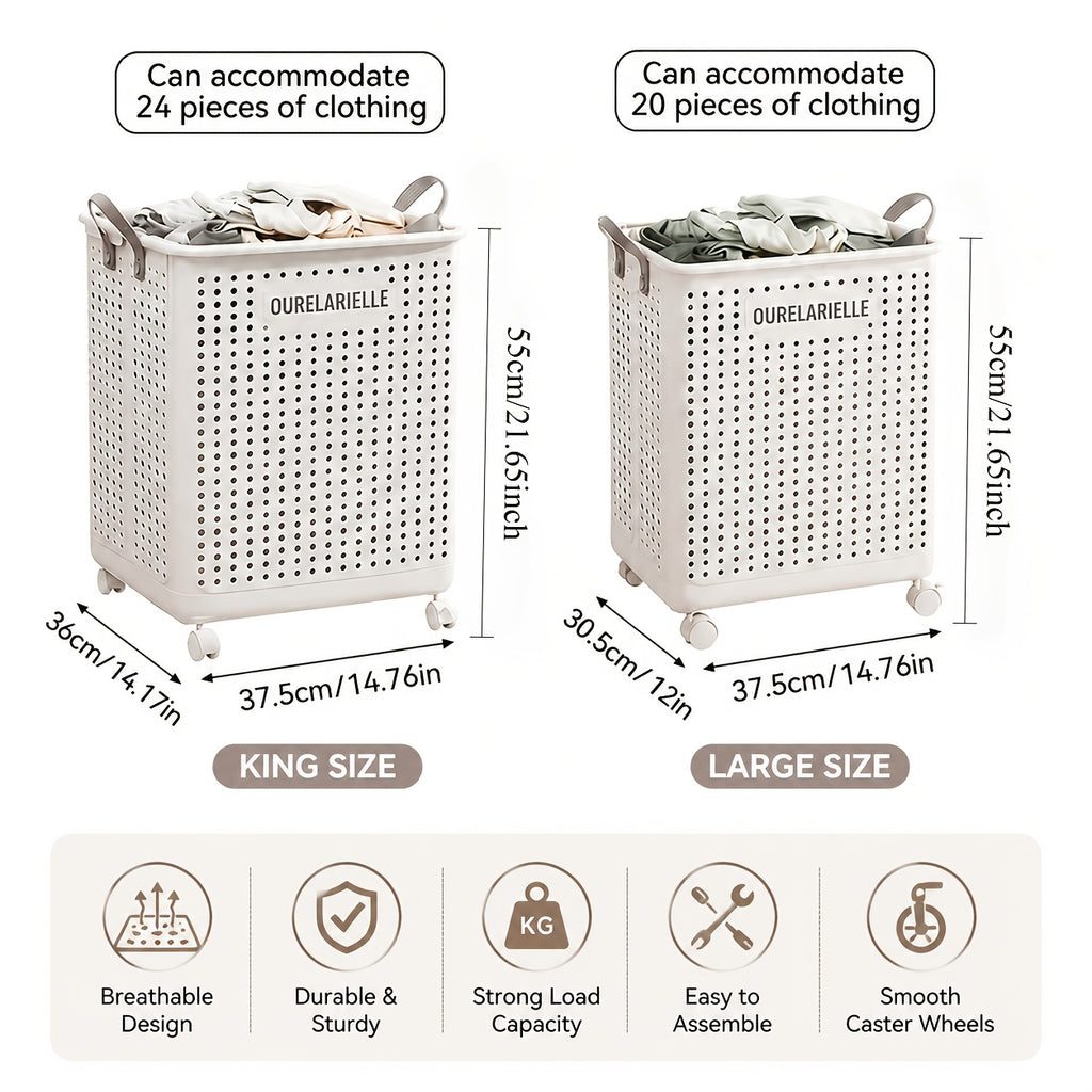 One Large Foldable Laundry Basket Without Cover - Imitation Leather, Hand Wash, Solid Color, Versatile Portable Laundry Basket with Wheel for Bathroom And Balcony Storage, Laundry Baskets