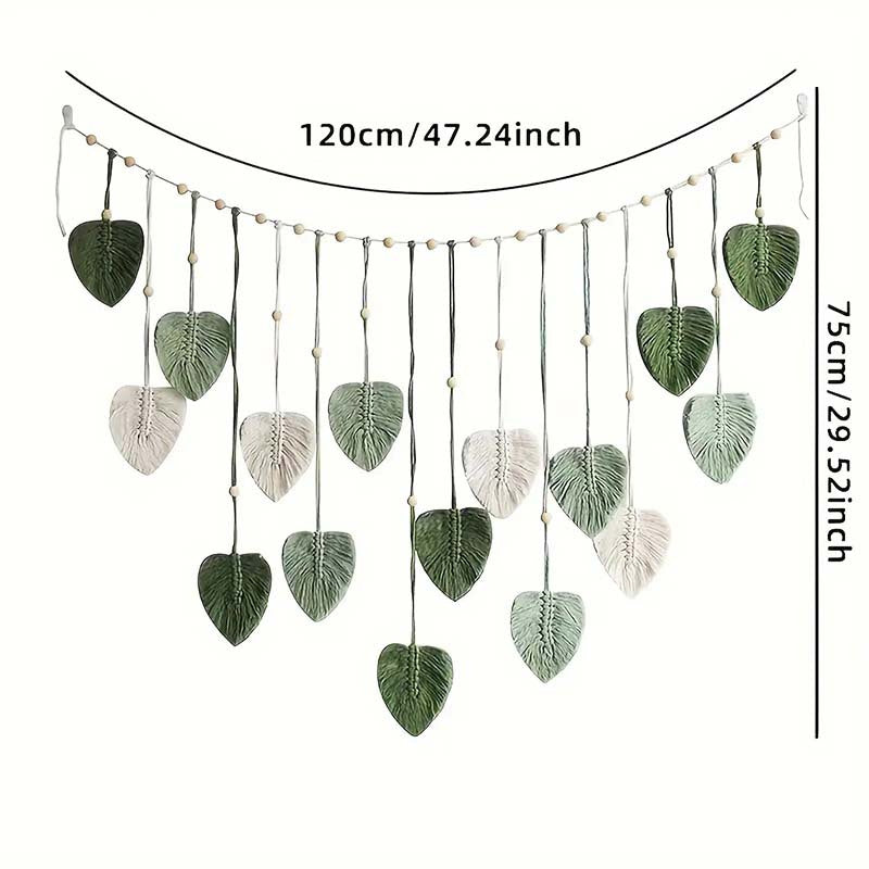 1 Bohemian-style Leaf Feather Wall Hanging - Modern Color-blocked Green, White, and Beige Interwoven Tapestry, Elegant Textured Home Wall Decor, Ideal Mother's Day Gift, the Perfect Bohemian-style Soft Accent Piece