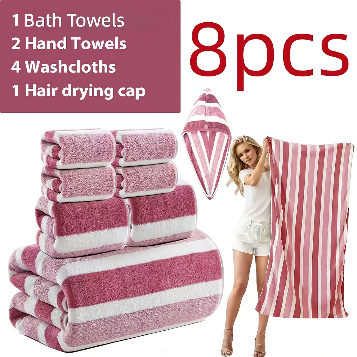 [Ultra-Soft Towel Set] 12/8pcs Towel Set, Ultra-Soft Towel Set with Excellent Absorbency And Quick-Drying Performance, 8pcss Include (1 Large Bath Towel, 2 Medium Bath Towels, 4 Small Bath Towels, 1 Hair-Drying Towel)