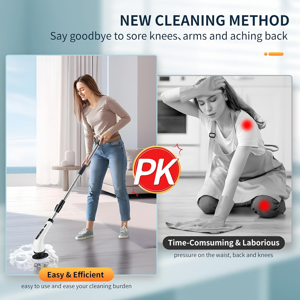 2026 Electric Rotating Cleaning Brush, USB Charging, Shower Brushes with 9 Brush Heads, Dual Speed Adjustment, Retractable Handle, Suitable for Bathtubs, Tiles, Floors, Cars, Christmas Gifts, Cleaning Tools, Household Essentials, Household Cleaners