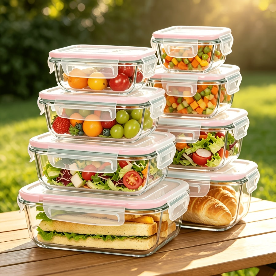 Premium Glass Food Storage Containers, Airtight Leak-Proof BPA Free Stain-Resistant Easy-Clean Design, Microwave Oven Freezer And Dishwasher Safe, 8pcs, for Meal Prep And Bento Boxes