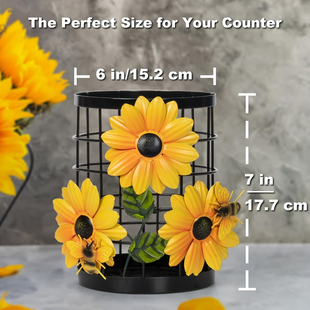 Sunflower Flatware Storage Basket - Open Kitchen Countertop Organizer, Home Storage & Decor, Housewarming Gift Must-Have, Stylish & Functional Present