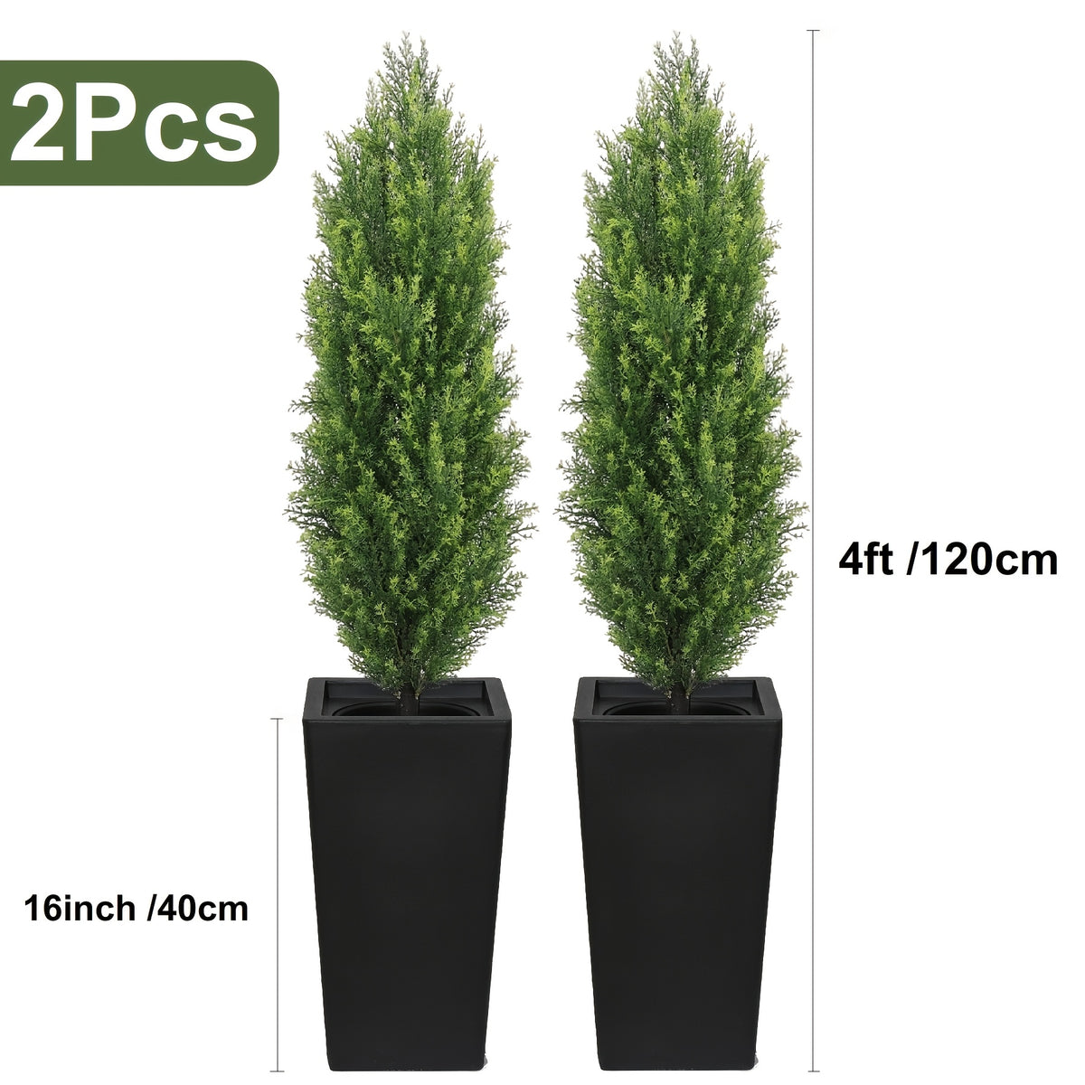 2 Pack Modern Cedar Topiary Trees | UV-Resistant & Low Maintenance Faux Greenery For Outdoor & Indoor | Decor For Patio, Garden, Office