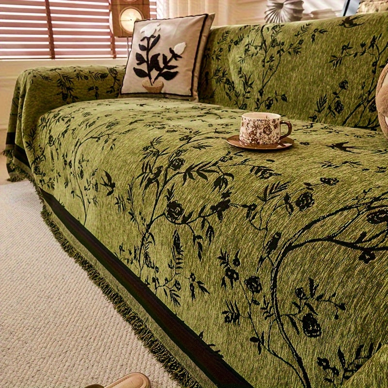 Chenille Thickened Sofa Throw for Flowers And Plants Pattern, Suitable for Living Room And Office Decor, Pet-safe, All-season Use, And Durable, Non-slip.