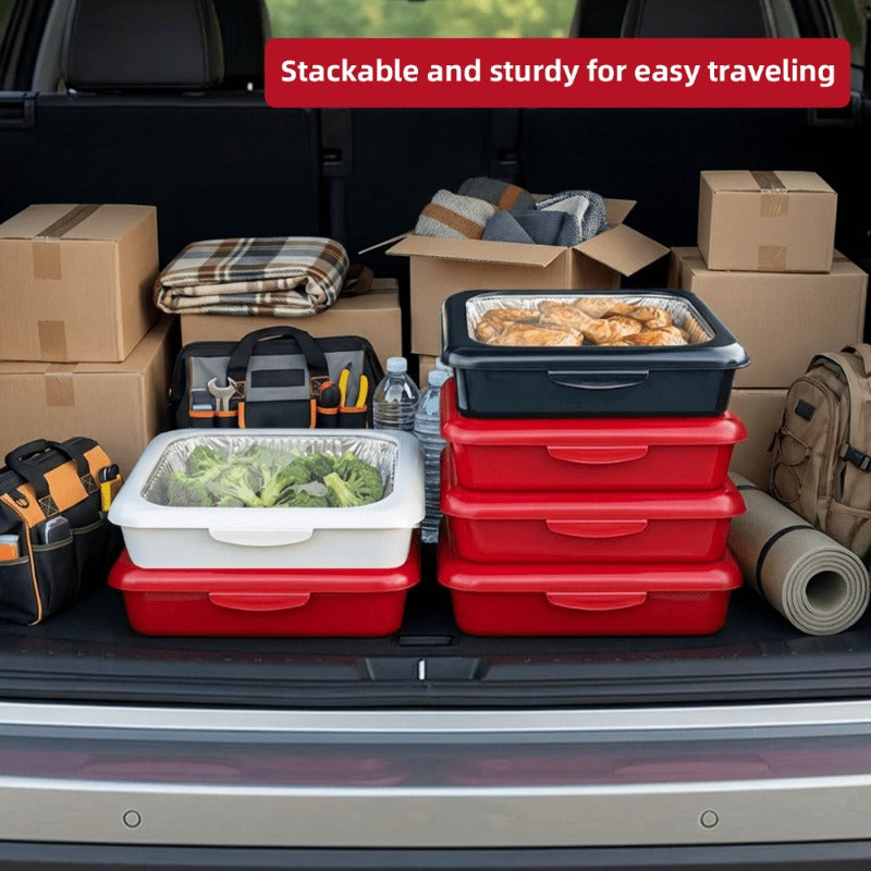Set of 3 Elegant Pans 2 IN 1 Reusable Plastic Food Storage Boxes with 2 Complimentary Foil Trays for Outdoor Gatherings, Celebrations, Christmas, And Thanksgiving Presents