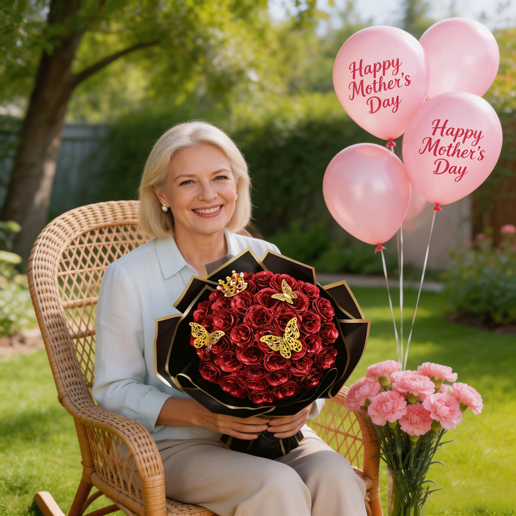 24/36pcs Glitter Roses Bouquet - Everlasting Shiny Artificial Red Roses with Sparkling Glitter Petals - DIY Fake Flower Bouquet Suitable for Valentine' Day, Mother' Day, Wedding, Anniversary, - Gifts for, Plastic Roses Bouquet