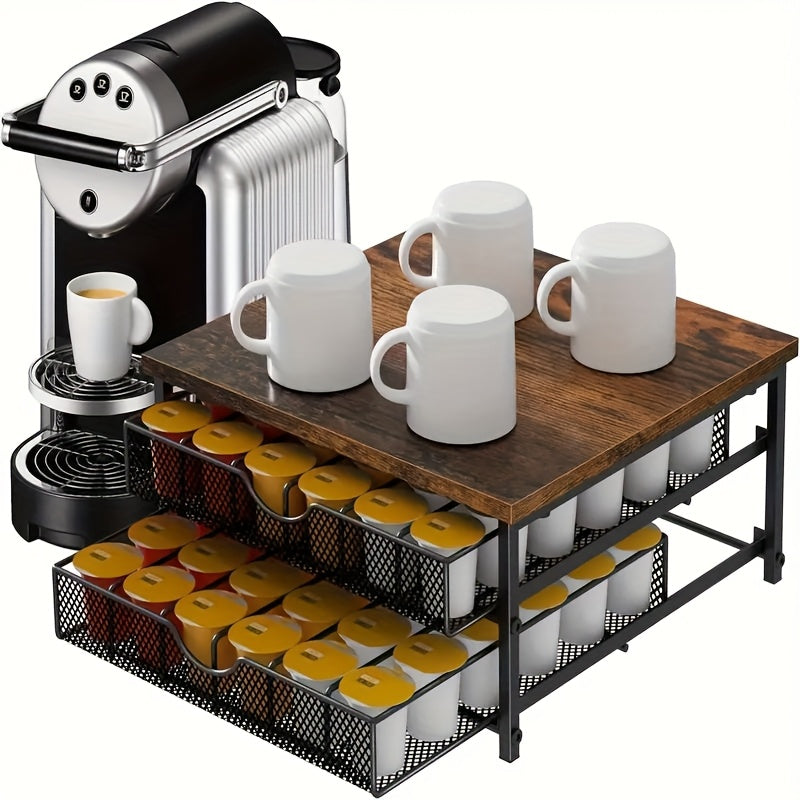 Counter Coffee Pod Holder, K Cup Storage Drawer Holder, K Cup Capsule Storage Pod Storage Box, Coffee Site Capsule Storage With Sliding Basket, Brown