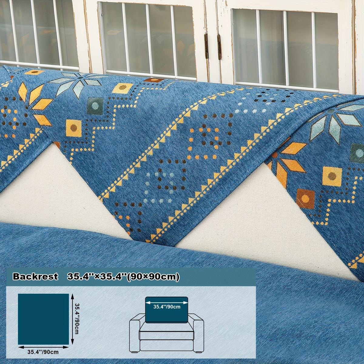 1pc Bohemian Chenille Sofa Cover Suitable for Sofa Sizes (Single to Four-Seater) - Thick Plush Non-Slip Couch Cover with Geometric Embroidery, Chenier Fabric Slipcover Fits for Sectional Sofas, Machine Washable Furniture