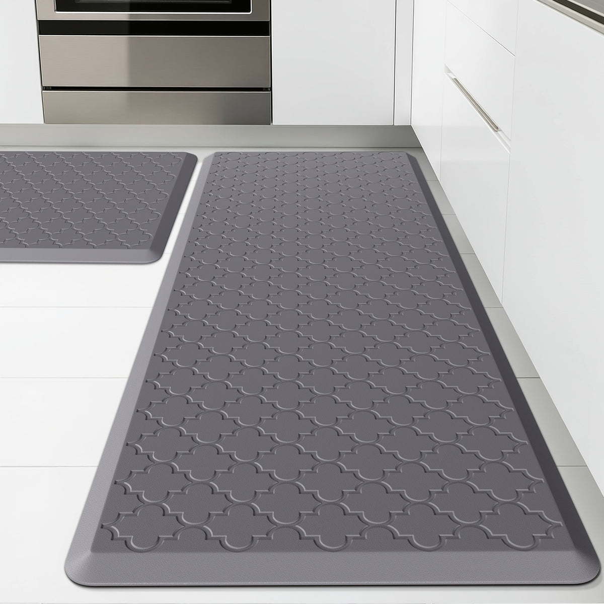 [Non-Slip Kitchen Mats] 2pcs Non-Slip Cushioned Kitchen Mats for Floor | Anti Fatigue Mats for Standing, Office, Sink, Laundry - Grey