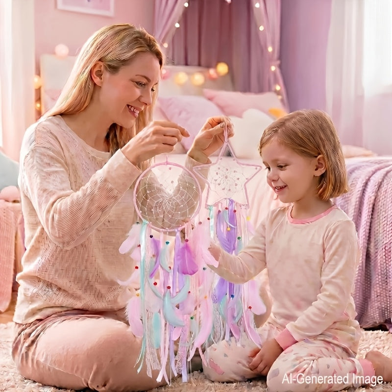 3pcs/LOT Star Moon Sun Dream Catcher Pink Room Decor for Teen Girls Kids Girls Room Decor Princess Bedroom Decor