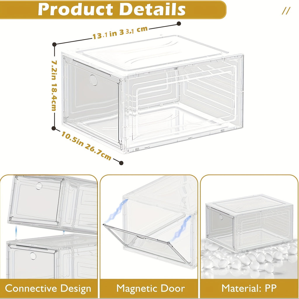 6 Pack Clear Shoe Organizer, Stackable Closet Shoe Rack, Professional Grade Shoe Display with Magnetic Door. Boot And Hat Organizer. Dustproof Shoe Organizer, Sneaker Organizer for Women/Men, Front Loading Large Plastic Shoe Organizer for Sneakers