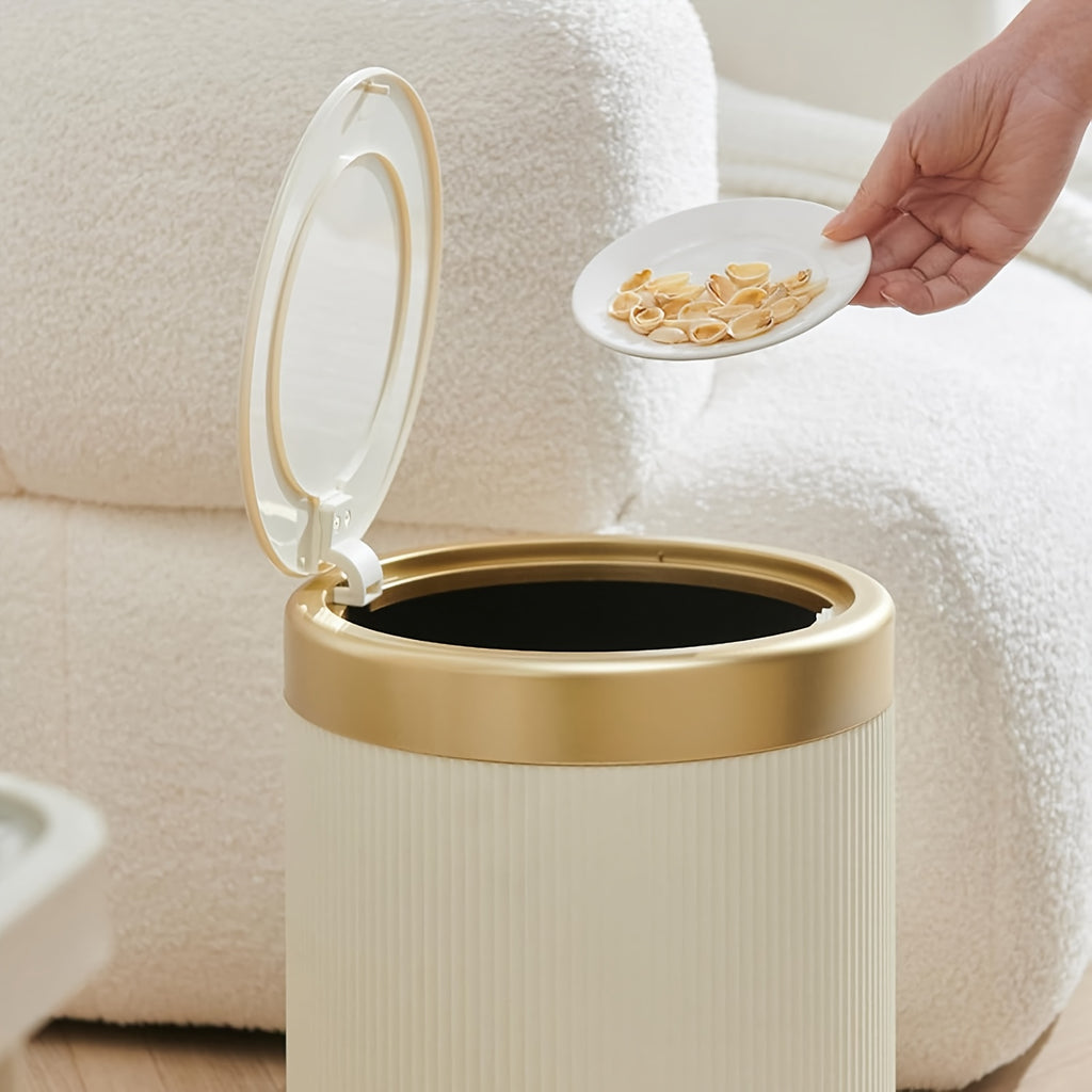 1pc 3.17gal Luxury Large Capacity Push-Lid Trash Can, Dual Inner Buckets, Bathroom Trash Can, Odor-Sealing Oval Garbage Bin, Modern Plastic Waste Container for Kitchen, Bedroom, Living Room, Bathroom. Gifts for Labor Day, Halloween, And Christmas