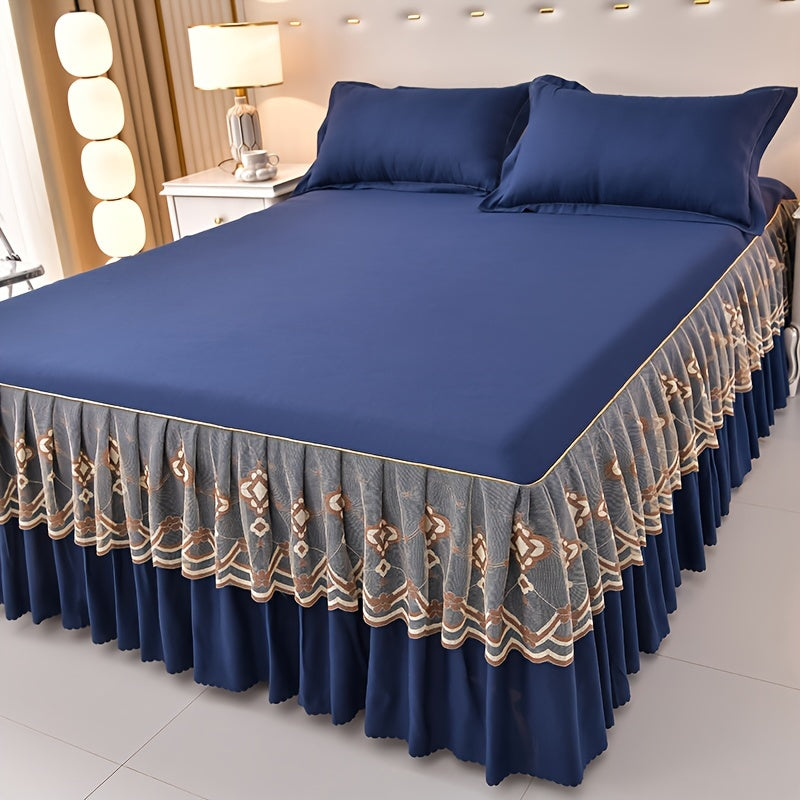 3pcs Macrame Bed Skirt Set (Bed Skirt *1+ Pillowcase*2, Without Core), Solid Color Double Layer Lace Bed Skirt All Seasons Universal Non-Slip Bedding