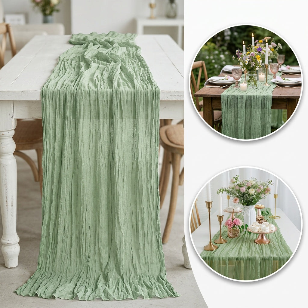 Cheesecloth Table Runner Set of 10, 21.7 x 120 Inch Sheer Gauze Runners in 19 Colors for Boho Wedding Receptions Bridal Showers and Party Table Decor
