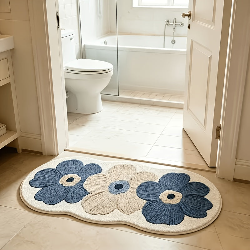 1000gsm Heavy-Duty Acrylic Fiber Floor Mat - Non-Slip Backing, Soft Plush Mat with Transparent Floral Pattern in Blue, Beige, Brown, Black, White, Gray, - Machine Washable Indoor/Outdoor Carpet for Living Room, Bedroom, Office - Luxury Home Decor &