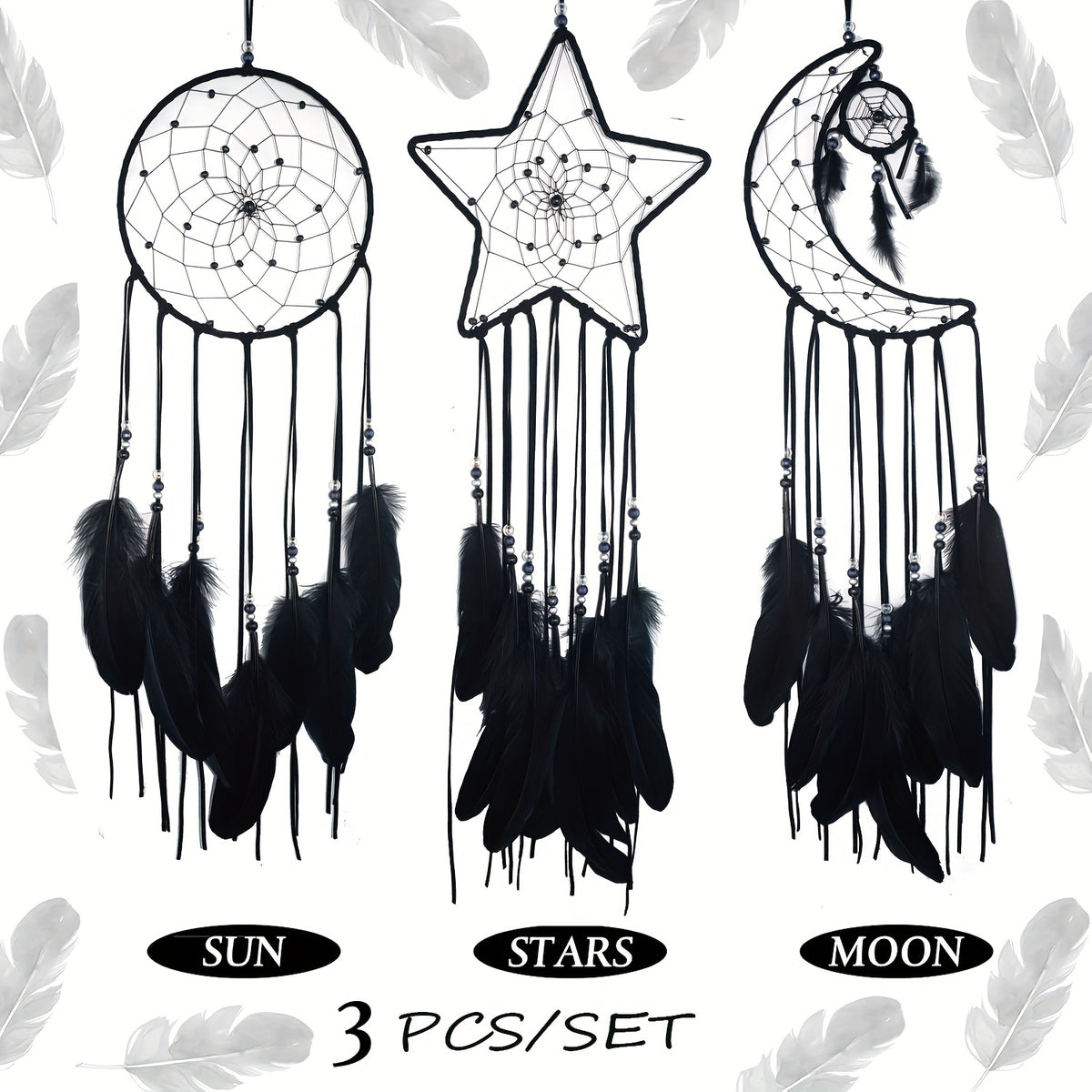 3pcs/LOT Star Moon Sun Dream Catcher Pink Room Decor for Teen Girls Kids Girls Room Decor Princess Bedroom Decor