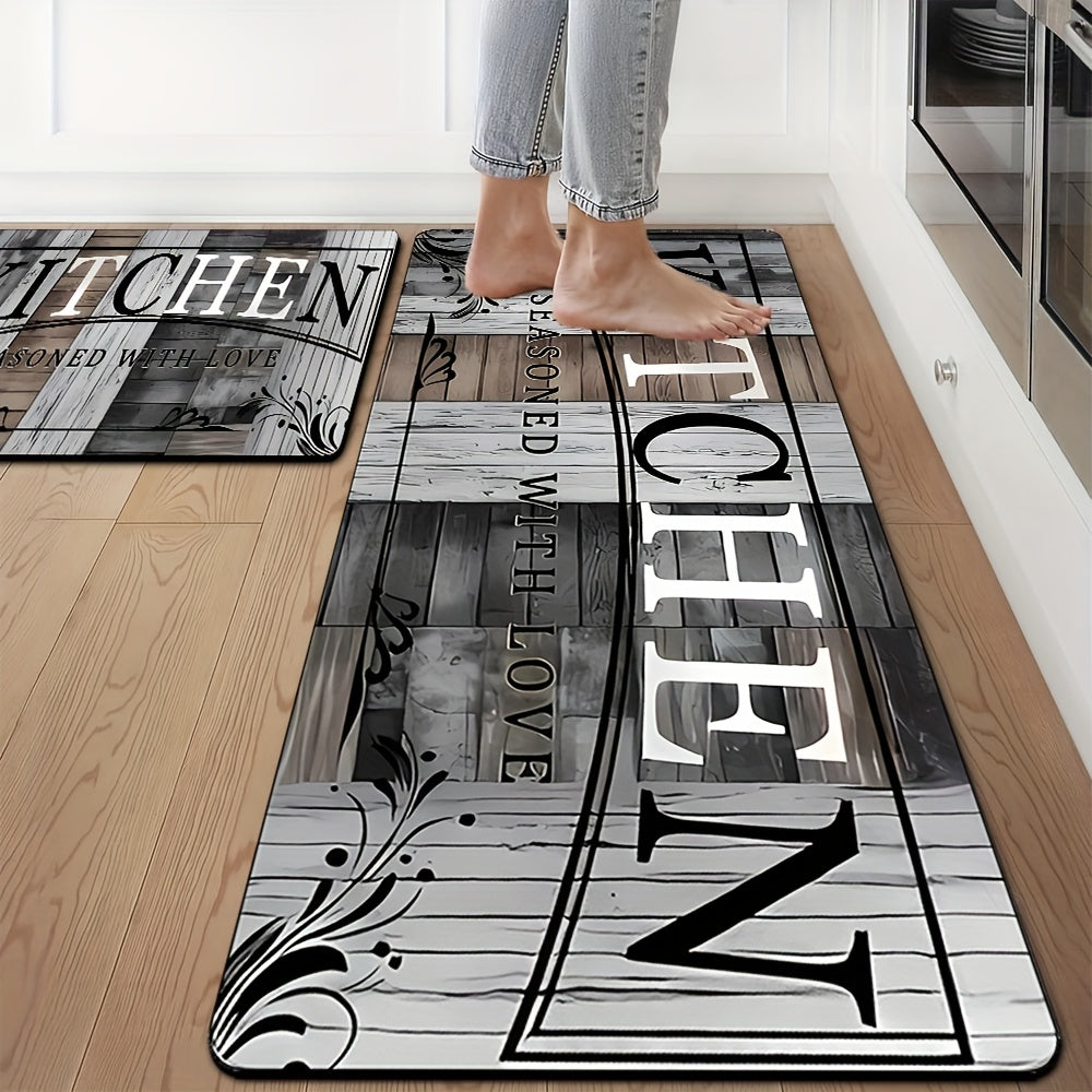 2pcs Diatom Mud Kitchen Floor Mat, Gray Wood Board Pattern Long Strip Mat, Water And Oil Absorption, Anti-slip, Machine Washable, Suitable for Bathrooms, Laundries, Corridors, And Home Decoration Carpets