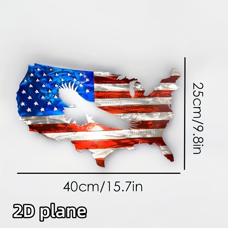 2D Flat, 2D Flat National Flag Metal Wall Art Paired with The Bald Eagle Exudes Grandeur. Ideal Fourth Of July Decor And Gift for Homes, Living Rooms, And Men., 2D Flat