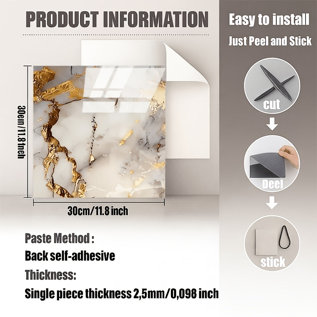 50/100pcs Stick Shower Tiles, Waterproof PVC Wall Panels, Marble Wall Tiles Self Adhesive Vinyl Backdrop for Bathroom, Kitchen, Living Room, Easy Peel & Stick, Ideal for TV Backdrop, Bathroom Wallpaper, Modern Wall Decor, Easy Installation
