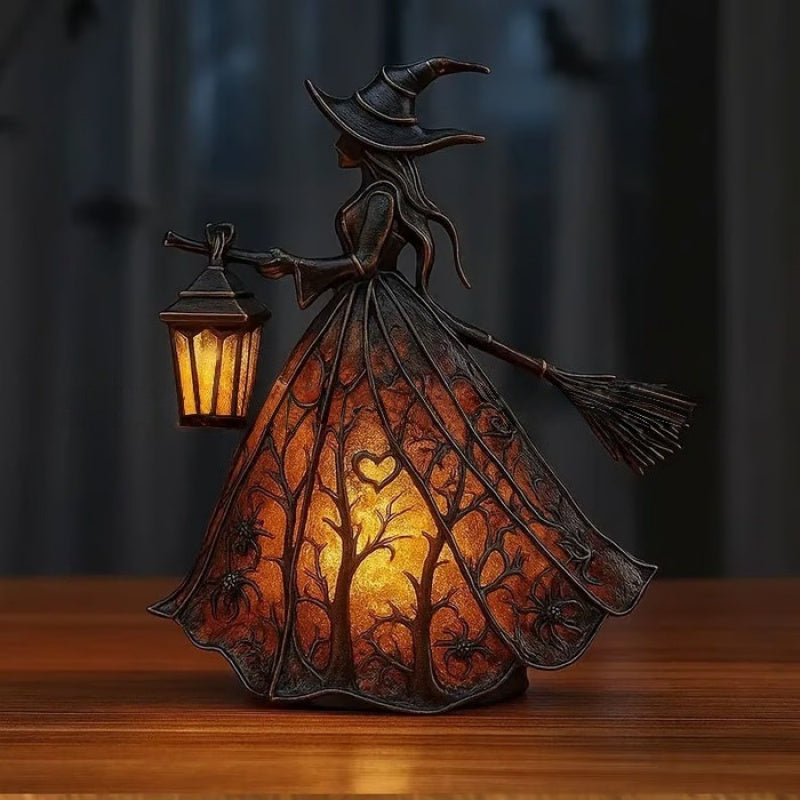 3D Halloween Witch Lamp Gothic Halloween Small Witch Lamp Statue Resin Decoration, Warm-Toned And Interesting Style, Table Lamp, Suitable for Home Decoration, Witch Statue with Lamp, Can Be Used As Bedside Lamp Or Table Decoration