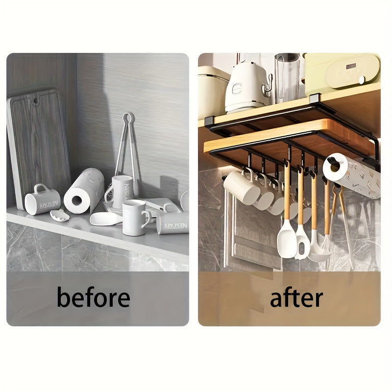 Kitchen Hook Rack, Capable Of Hanging Cutting Boards, Pot Covers And Cabinet Door Hooks, Making It Easy To Organize Kitchen Utensils And Bathroom Supplies. Made Of Steel And Carbonized Coating, It Is More Sturdy And Stable, And Less Prone To Rust.