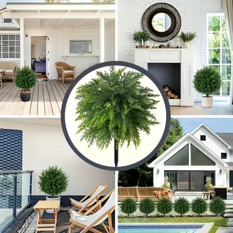 3 Large Artificial Cedar Shrubs with Ground Spikes, UV-Resistant Faux Cypress/Pine Shrubs, Outdoor and Indoor Porch Garden Decoration, All-Season Holiday and Home Outdoor Decoration, Durable Plastic Artificial Greenery