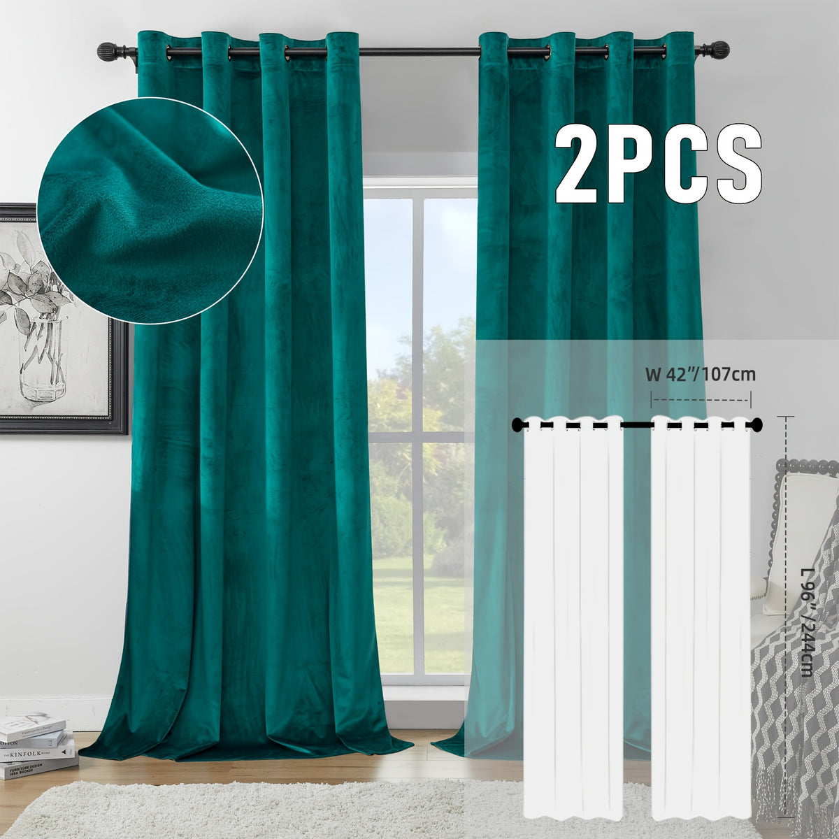 2pcs Velvet Room Darkening Curtains | Vintage Soundproof and Thermal Insulated, Elegant Soft Velvet Grommet Top Curtains for Living Room and Bedroom, Unlined, Solid Color, Fashionable Valentine'S Day Décor