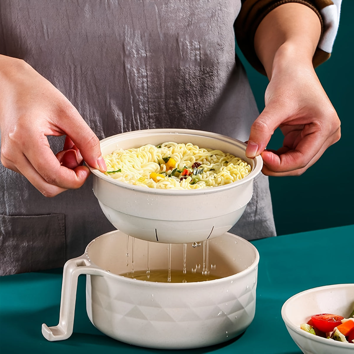 6pcs/Set Microwave Ramen Bowl Set, Ramen Noodle Cooker With Lid & Handle, Perfect For Home, Office, Dorm, Or College Tableware