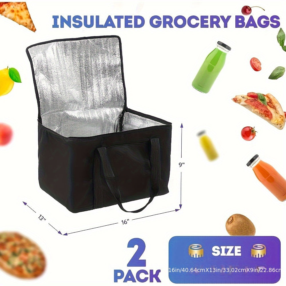 Two Extra Large Cooler Bags and Insulated Shopping Bags for Food Delivery, Foldable Cooler Bags. Reusable Shopping Bags with Zipper Top, Foldable, Heavy Duty, Can Stand Upright, Ornament Storage