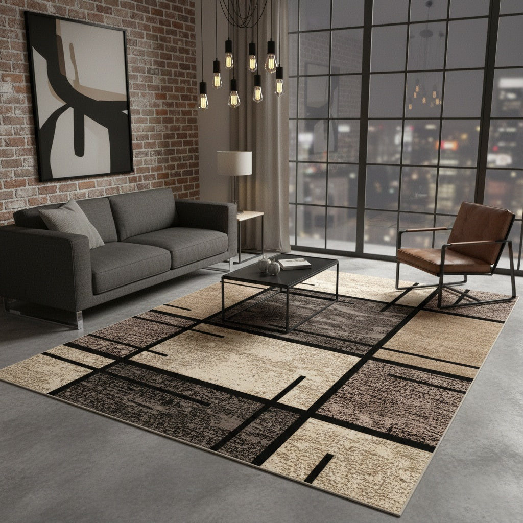 Luxury Velvet Area Mat - Premium Machine Washable, Fade-Resistant Polyester Mat for Living Room, Bedroom, Office, And Outdoor Decor - Rectangle, Lightweight, And Easy to Clean - 850 GSM, Beige And Brown Geometric Pattern, Comfortable Bedroom Mat