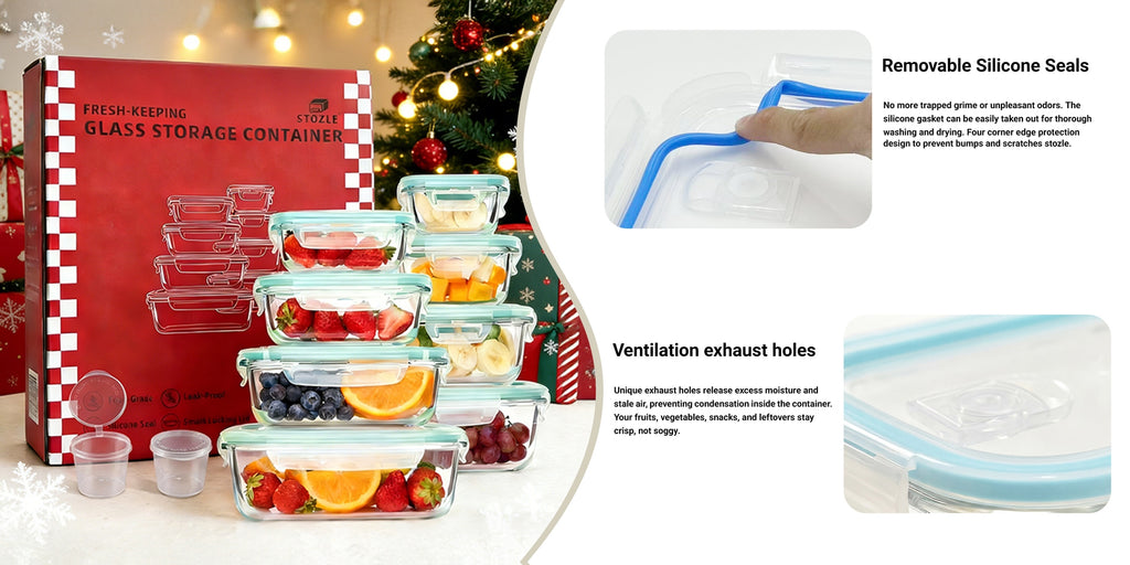 16pcs Sealed Glass Food Storage Containers, Lunch Box, Microwave, Oven - Great For Salads, Fruits, Vegetables And Sandwiches, Lunch Box | Sealed Storage | Durable Glass, Food Storage Containers (8 Lids + 8 Containers)