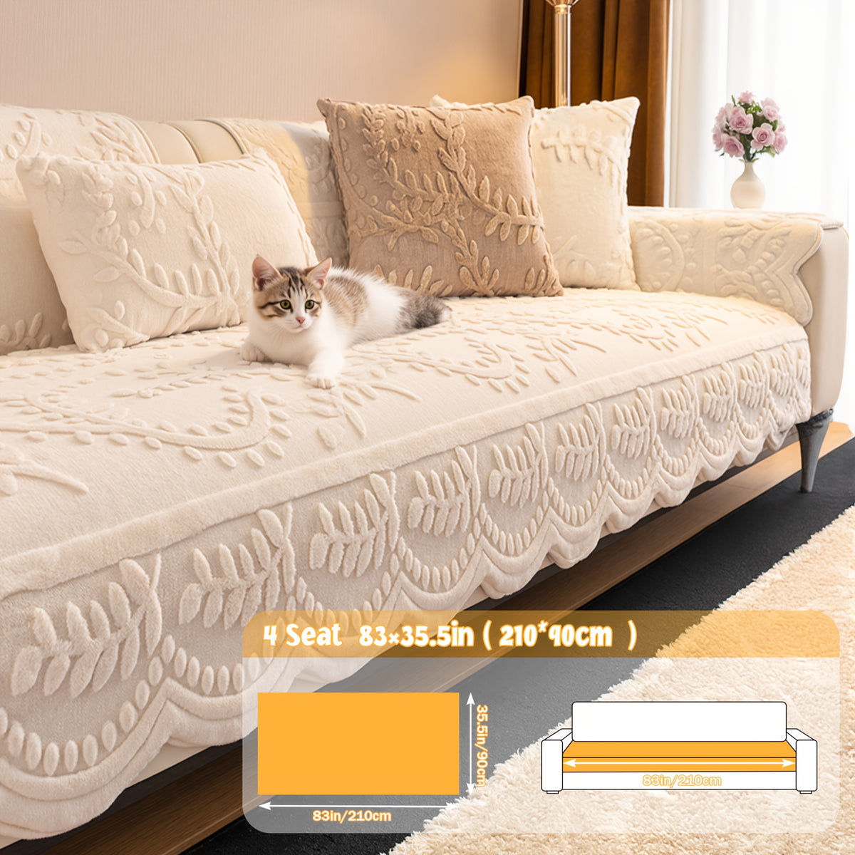 1pc Thickened Quilted Machine Washable Sofa Cushion, Faux Rabbit Fur Comfort Warm Non-slip Plush Sofa Cover, Breathable and Comfortable Pet-friendly for Bedroom, Office, Living Room, Suitable for 2/3/4-seater Sofa, Home Winter Decor, Christmas Gifts