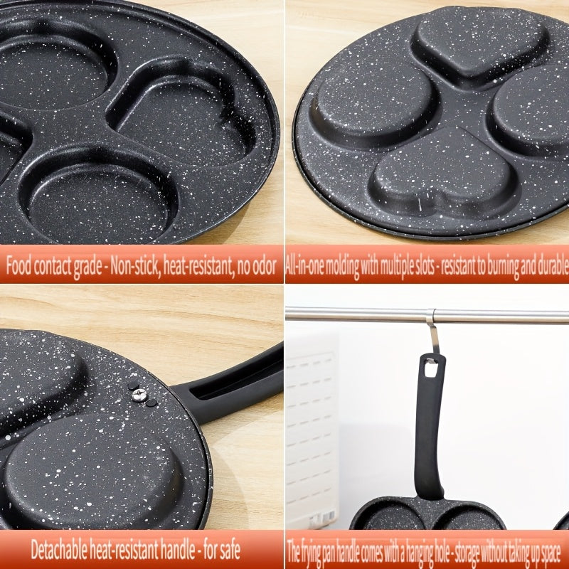 4-In-1 Cast Iron Omelette Pan, Non-Stick Single Handle Frying Pan, Dishwasher Safe, Compatible with Electric Stove, Kitchen Gadgets for Pancakes, Omelettes, Etc