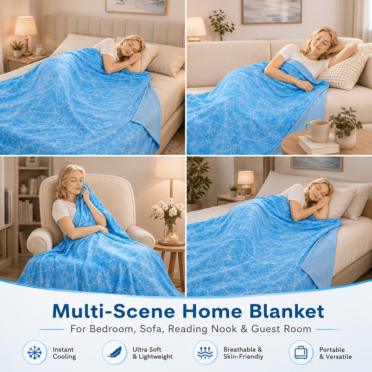 Cooling Blanket for Hot Sleepers, Lightweight Breathable Summer Blanket, Soft Cool-Touch Fabric, Machine Washable Bed & Sofa Blanket for Bedroom, Guest Room, Home Office, Travel And Everyday Indoor Use