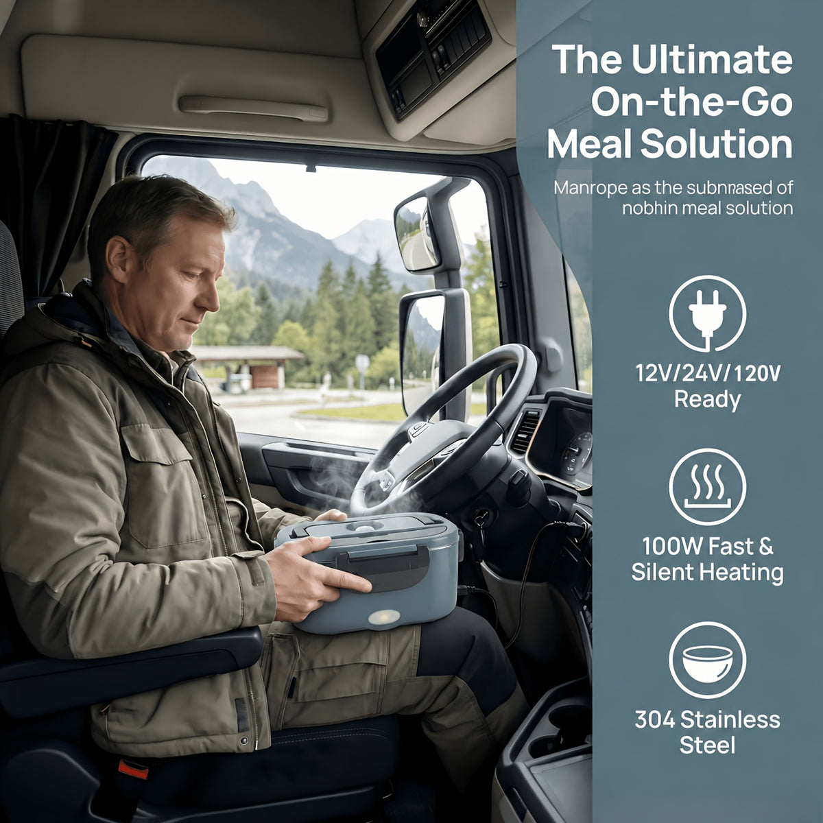 Lunch Box 50.72oz - 120V Home And 12V/24V Car Portable Food Warmer, Stainless Steel Heated Meal Container W/ Fork And Insulated Bag, for Truck Drivers, Office, Travel, Camping, College (Fast Heating)