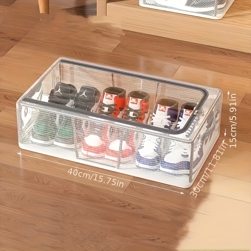 2 Transparent Shoe Storage Boxes, Easy Modern Style PVC Material, Rectangular with Steel Frame Support, with 2 Openable Transparent Windows, Space-Saving Foldable Shoe Rack, Suitable for Home Dormitory Shoe Organization, Under The Bed Storage Box