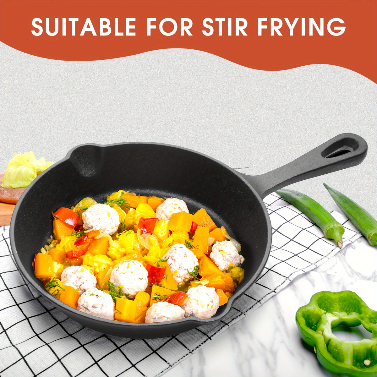 Premium 3pcs Cast Iron Skillet Set - Non-Stick Skillet with Drip Spout, Perfect for Holiday Cooking, RV Use, And Campfire Meals